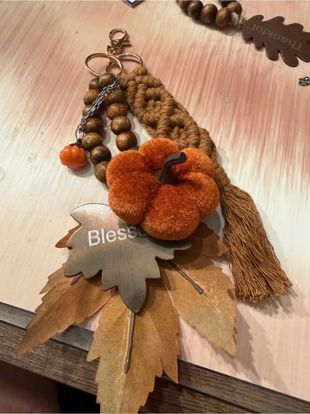 Thankful Pumpkin Tassel Keychain - Orange